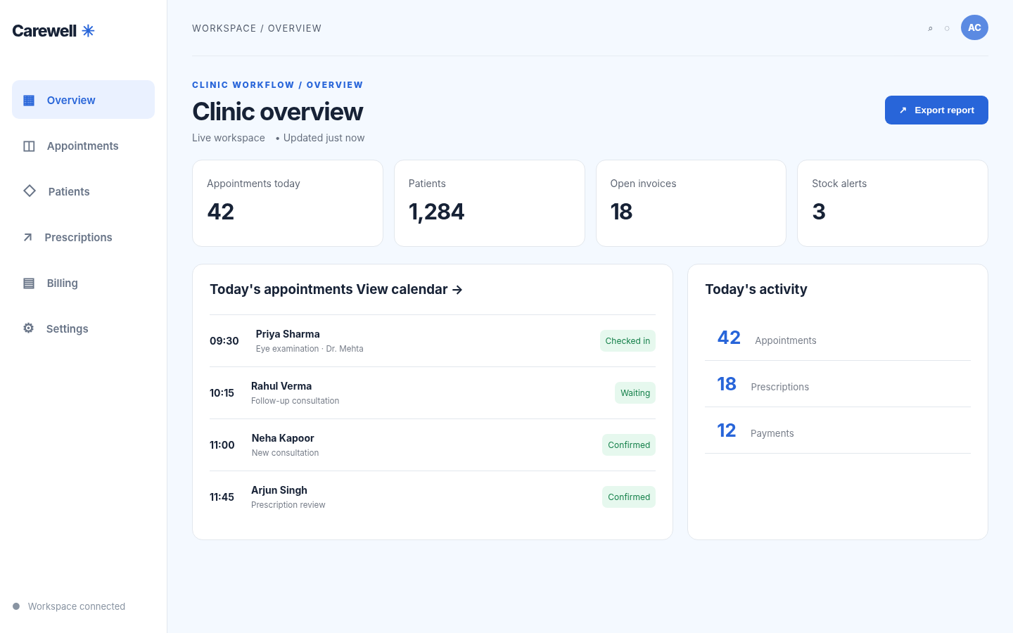 Interface screenshot: Clinic Management System